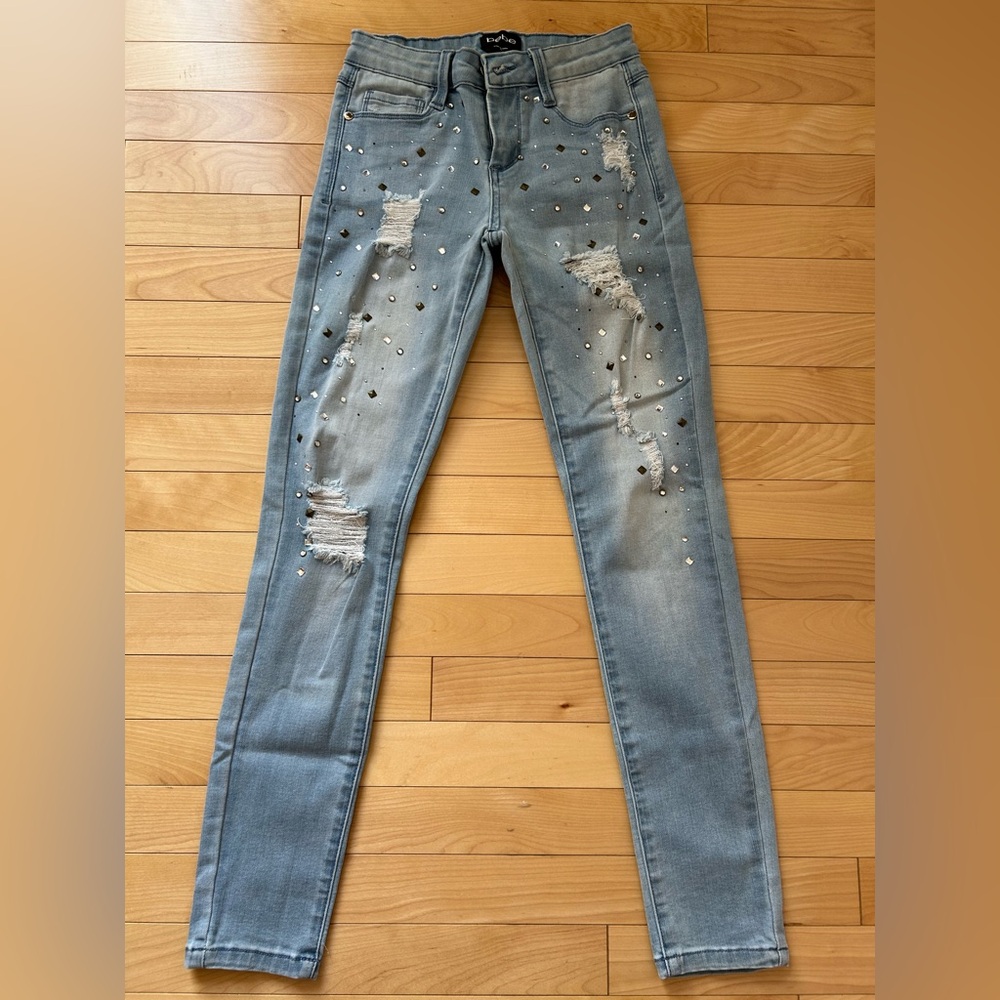 bebe Light Blue Distressed Skinny Jeans